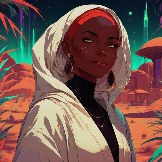 an illustration of a beautiful woman in the desert