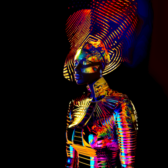 an abstract image of a gold metallic person