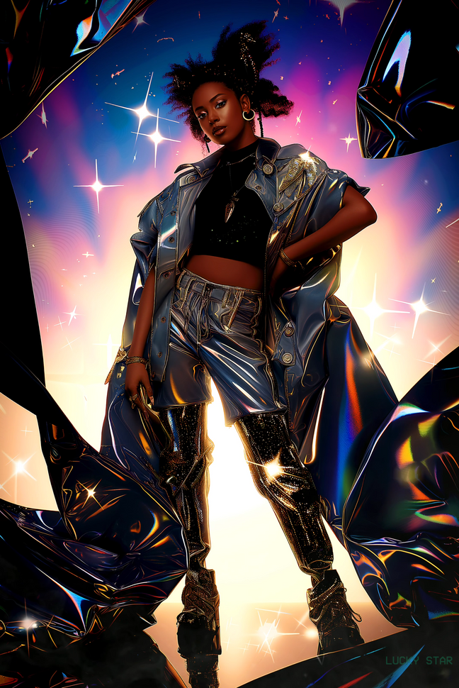 an image of a fashionable person in a shiny outfit